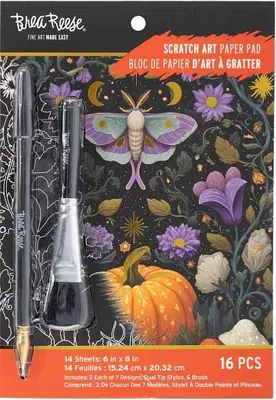 Brea Reese MYSTISCHER GARTEN Scratch Art Papier Block 6" x 8" Halloween NEU