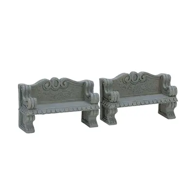Lemax STONE BENCH 2er Set #74612 Weihnachtsdorf Figuren 2007 NEU