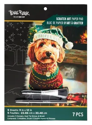 Brea Reese CHRISTMAS MORNING PETS Scratch Art Paper Block 9" x 12"