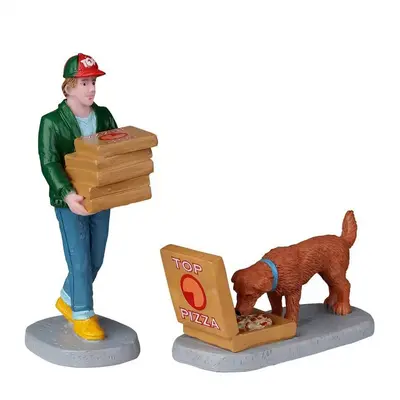 Lemax TOP PIZZA DELIVERY 2er Set #22113 Weihnachtsdorf Figur NEU