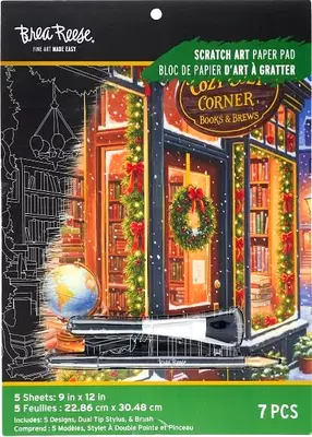 Brea Reese COZY BOOK SHOP Scratch Art Papier Block 9" x 12" Weihnachten NEU