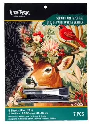 Brea Reese FEIERTAGE BLUMENTIERE Scratch Art Papier Block 9" x 12"