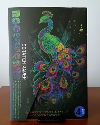 Noctilucent PEACOCK & BUTTERFLY FLOWERS Scratch Art Paper Pad 9" x 12" NEW