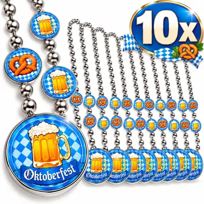 10er Set Oktoberfest Ketten Bier & Brezel – Bayern Party Accessoire, 37cm Kette