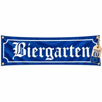 Biergarten XXL Banner 180x40 cm – Oktoberfest Party Deko aus Polyester + 4 Ösen