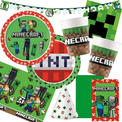 MINECRAFT TNT PIXEL PARTY Geschirr Deko Kindergeburtstag Geburtstag Zocker-Fans