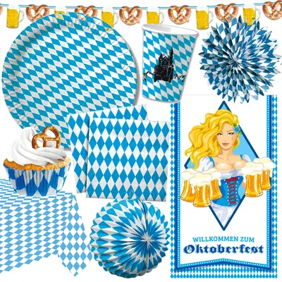 BAYERN OKTOBERFEST - Geschirr Deko Mottoparty Blau Weiß Bavaria Party Bierfest