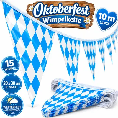 Wimpelkette Oktoberfest Bayern 10m – 15 Wimpel 20x30cm Party Deko Bierfest Fest