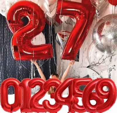 FOLIENBALLONS ZAHLEN ROT - 80cm Geburtstag Deko Party Luftballons Ballons Helium