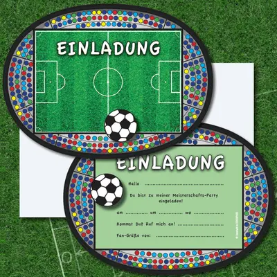 6 EINLADUNGSKARTEN FUSSBALL - Kindergeburtstag Kinder Party Fußball Einladungen