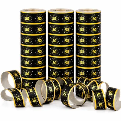 Luftschlangen 50. GEBURTSTAG Deko Party Jubiläum Schwarz Gold Tischdeko 3 Rollen