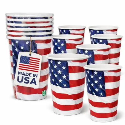 8 Pappbecher USA + AMERIKA Party Becher US 266ml Partybecher Stary Stripes Deko