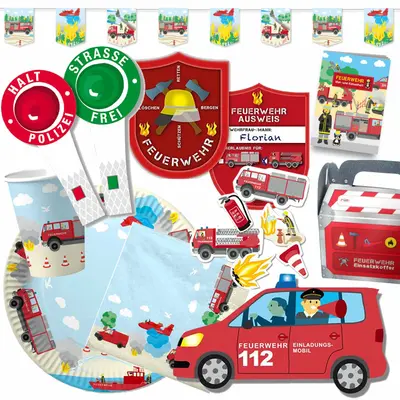 FEUERWEHR KINDERGEBURTSTAG - Geschirr Deko Mitgebsel Kinder Motto Party Spiele