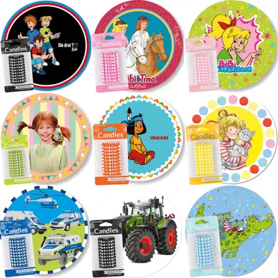 Tortenaufleger + 12 Kerzen | Kindergeburtstag Party Deko Kuchenkerze Tortendeko