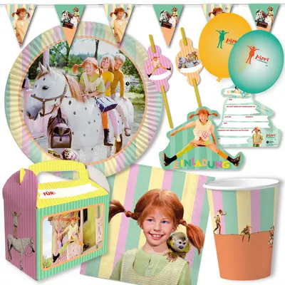 PIPPI LANGSTRUMPF - Geschirr Deko Kindergeburtstag Geburtstag Kinder Party Set