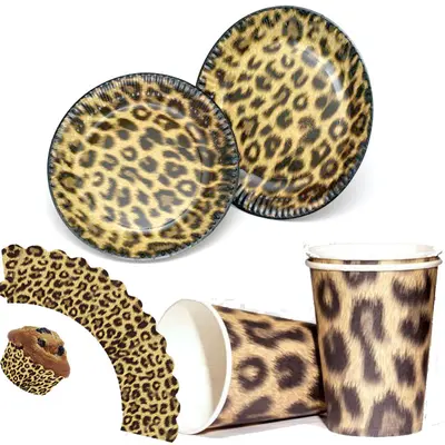 LEOPARD - Geschirr Deko zu Motto Party Dschungel Safari Raubkatze Zoo Kinder Set
