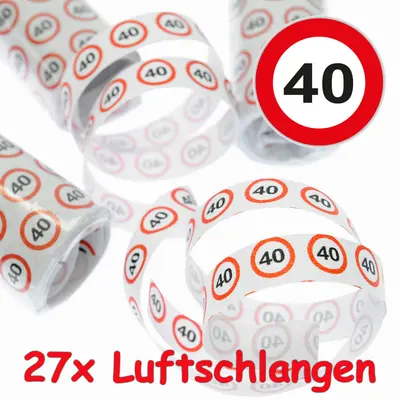 27 LUFTSCHLANGEN - 40 GEBURTSTAG - Party Deko Tischdeko Verkehrsschild Streamer