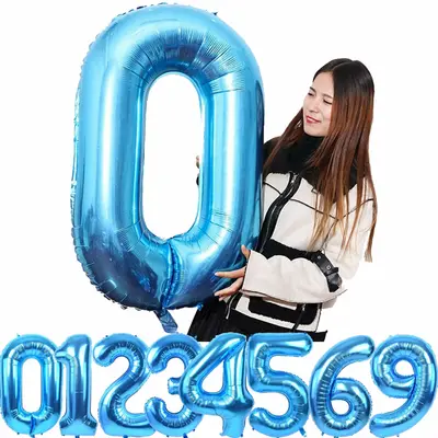 FOLIENBALLONS ZAHLEN BLAU - 80cm Geburtstag Deko Party Luftballons Ballons Blue