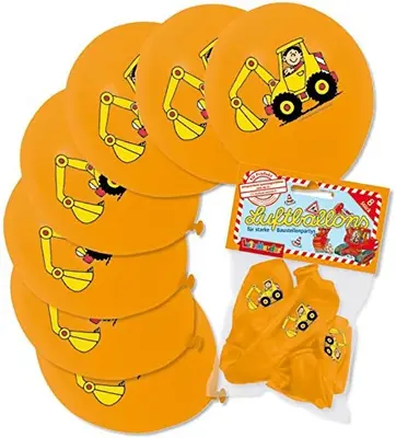 8 Luftballons BAUSTELLE BAGGER Deko Kindergeburtstag Party Geburtstag Ballons