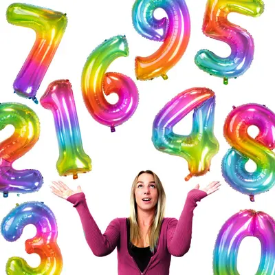 REGENBOGEN FOLIENBALLONS ZAHLEN - 86cm Geburtstag Party Deko Folienballon Ballon