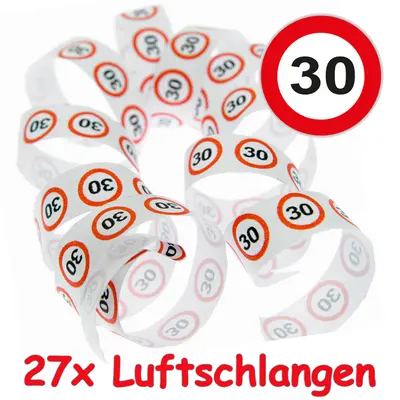 27 LUFTSCHLANGEN - 30 GEBURTSTAG - Party Deko Tischdeko Verkehrsschild Streamer