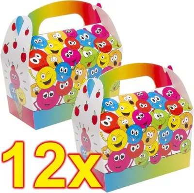 12 GESCHENKBOXEN LACHGESICHTER - Mitgebsel Kindergeburtstag Emoji Geburtstag Set