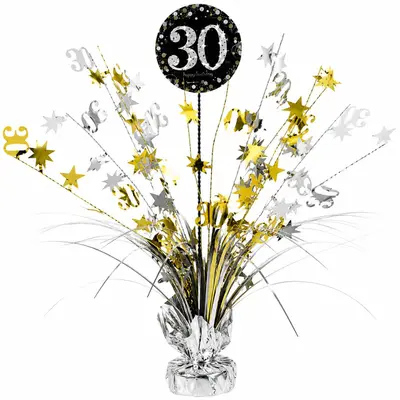 Tischdeko 30. GEBURTSTAG Deko mit Glitzereffekt Gold Silber Schwarz Deko - 46 cm