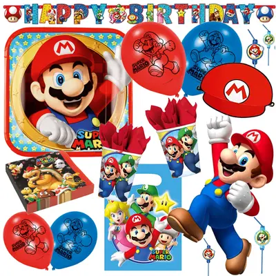 SUPER MARIO - Partygeschirr + Deko Kindergeburtstag Kinder Geburtstag Party Set