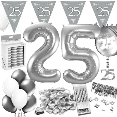25 JAHRE SILBER - Dekoration Silberne Hochzeit Jubiläum 25. Geburtstag Deko Set