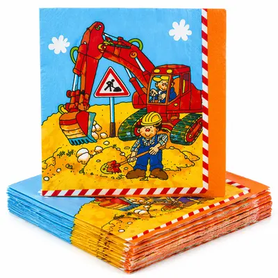 20 Servietten BAGGER BAUSTELLE Deko Bauarbeiter Kindergeburtstag Party Kinder