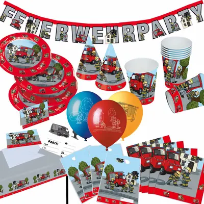 FEUERWEHR - Geschirr Deko Mitgebsel Kindergeburtstag Kinder Geburtstag Party TIB