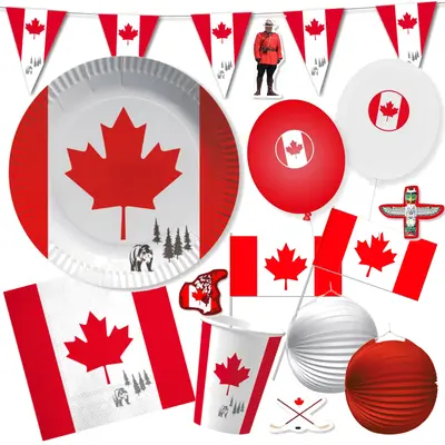 KANADA - Geschirr Deko Länderparty Ahorn Motto Party Rot Weiß Canada Flagge Set