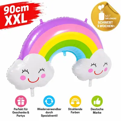 Folienballon Regenbogen Smile 90x60 cm Helium Kindergeburtstag Deko