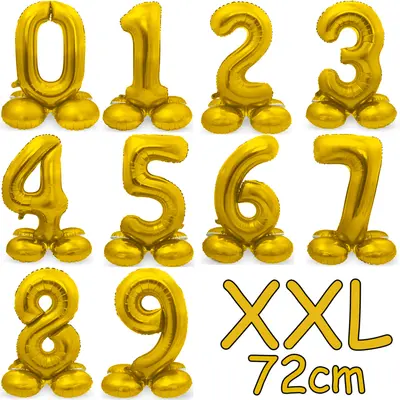 XXL GOLD FOLIENBALLON - Stehende Folienballons 72 cm Geburtstag Party Zahl Deko