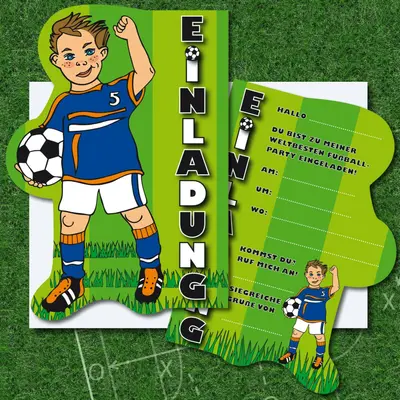 6 EINLADUNGSKARTEN FUSSBALL - Kindergeburtstag Fußball Einladungen Kinder Party
