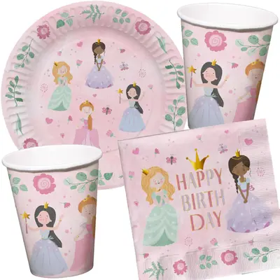Partyset PRETTY PRINCESS Teller Becher Servietten Deko Mädchen Kindergeburtstag
