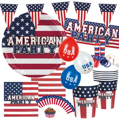 AMERICAN PARTY - Geschirr Deko USA Amerika Mottoparty Stars Stripes Dekoration B