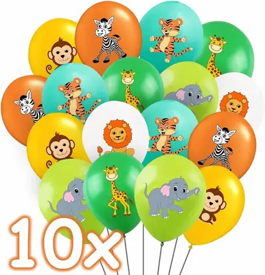 10 LUFTBALLONS ZOOTIERE - für Kindergeburtstag Zoo Tiere Safari Party Geburtstag