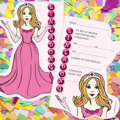 6 EINLADUNGSKARTEN PRINZESSIN Einladungen Kindergeburtstag Mädchen Kinder Party