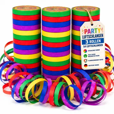 3 Rollen BUNTE LUFTSCHLANGEN aus Papier Party Deko Karneval Geburtstag Fasching