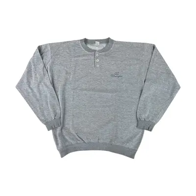 Vintage Champion 80s Double Logo RARE Button Up Pullover Sweatshirt - Herren XL