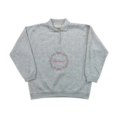 Vintage Roses 90s Polo Pullover Grau Sweatshirt - Medium Herren