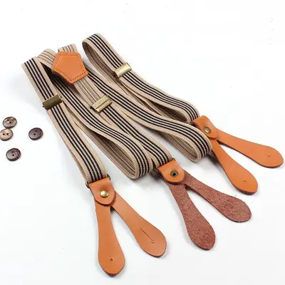 Damen & Herren Y-Form Hosenträger mit 6 Knöpflöchern Echt-Leder Retro-Mode 2cm