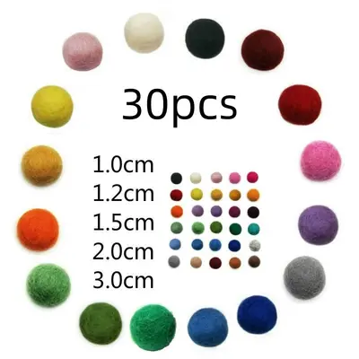 30pcs Filzbälle Katzenspielzeug Ball DIY-Basteln aus 100% Wolle Weiß/Bunt 1-3cm