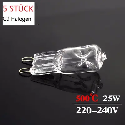 5 STÜCK Backofenlampe G9 Halogen Kapsel 500°C Ofen Lampe Neu