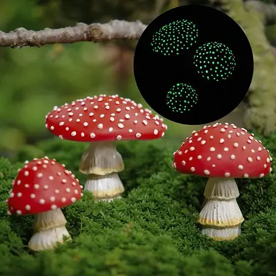 Leuchtend Fliegenpilze Deko für Garten Wohnung Tisch Dekoration Kunstharz Pilz