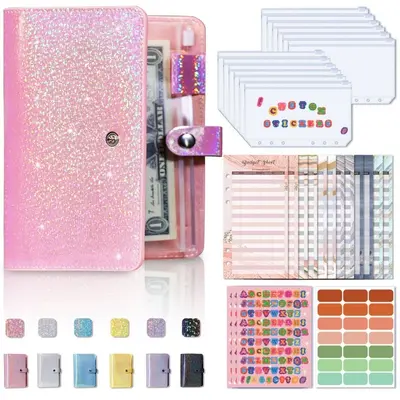1 Set A6 Binder Budget Planner PU Leder Glitzer Geld Organizer Budget Planer Neu
