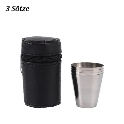 3 Sätze Edelstahl Becher Schnaps Gläser Metall Flachmann Set Leder Schnapsgläser