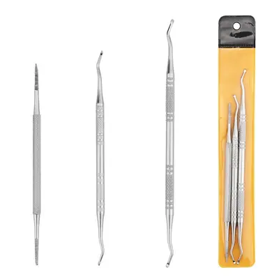 3pcs Doppelinstrument Edelstahl Nagelheber Pediküre Nagelreiniger Fußpflege Neu