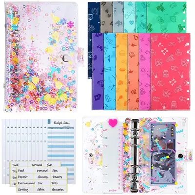 A6 Budget Binder Planer Geldumschläge Notebook Binder Taschen Glitzer Pailletten